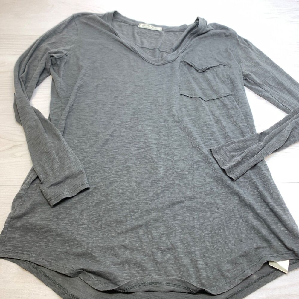 Free People Betty Pocket Long Sleeve Shirt Womens Size Large Gray